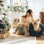 holiday season family smiling at decorated - no fraud