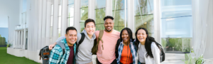 College students smiling at camera landing page cover photo